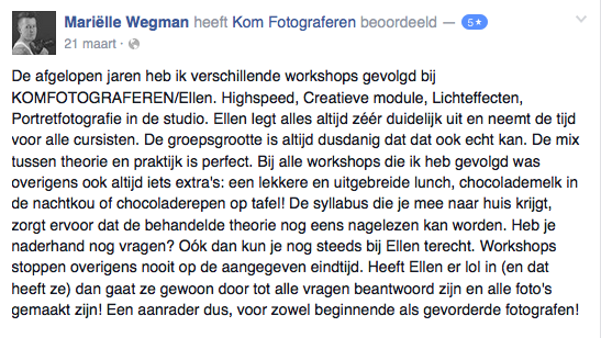 Recensie voor KOM FOTOGRAFEREN via Facebook