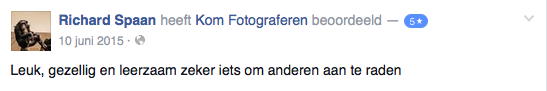 Recensie voor KOM FOTOGRAFEREN via Facebook